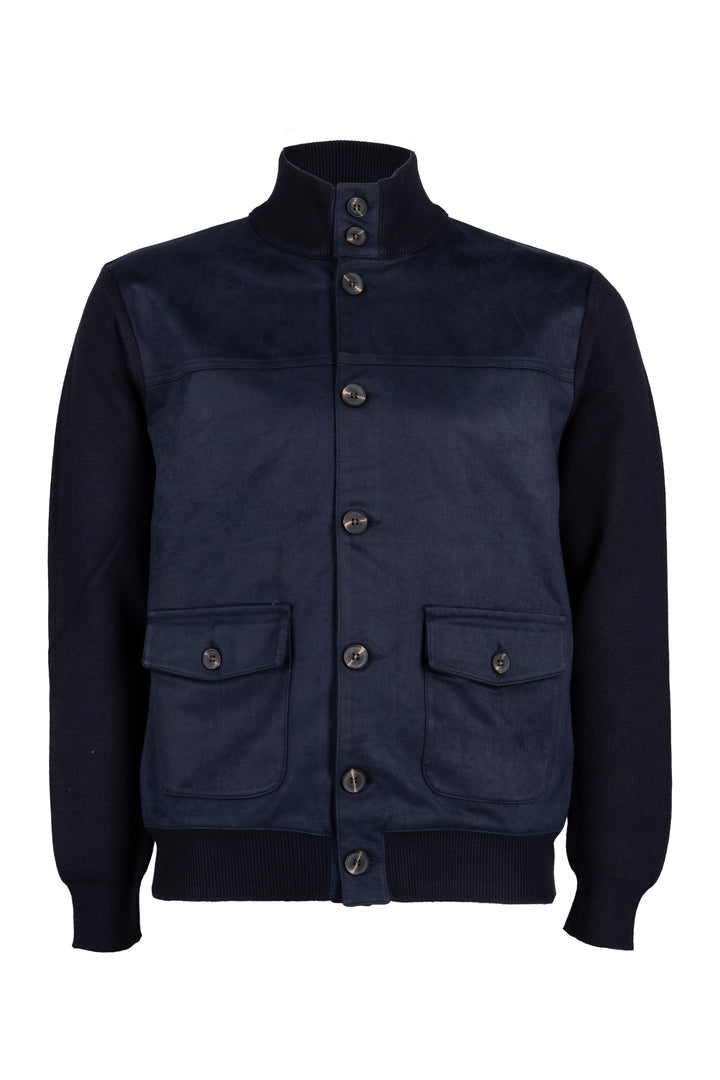 Giacca da uomo Coveri Collection in tessuto suede con collo alto con bottoni e tasche sul davanti