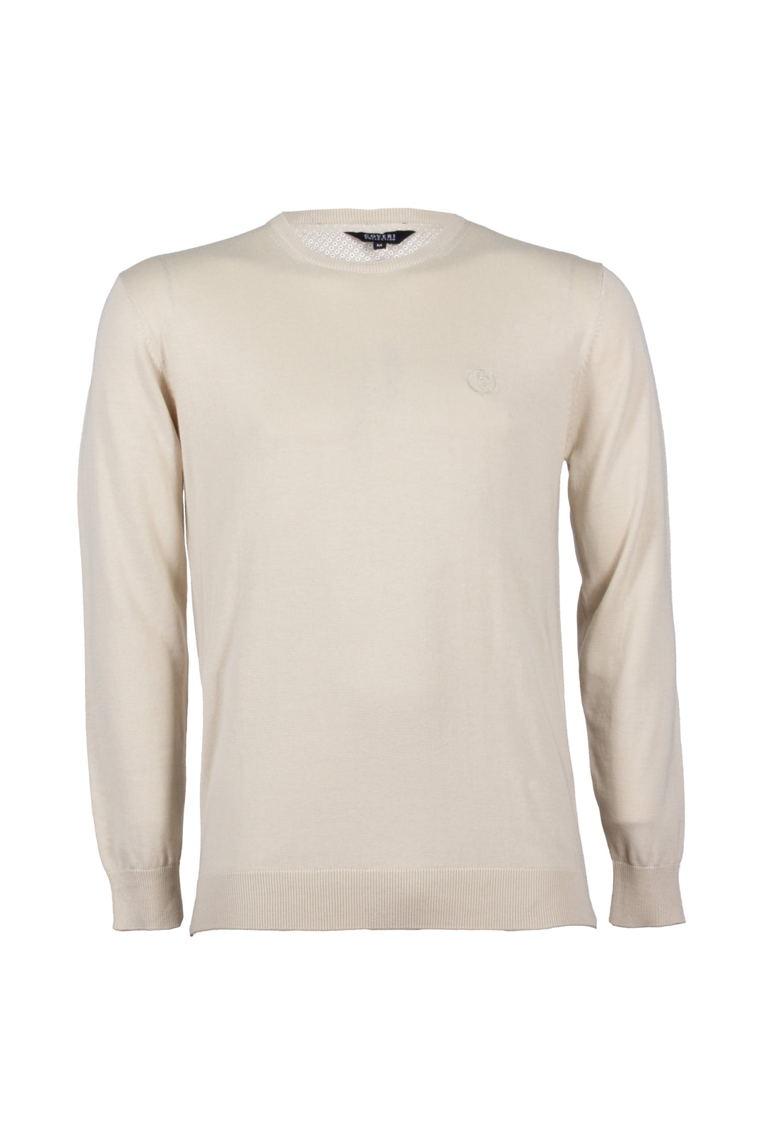 Pullover girocollo in puro cotone con ricamo ton sur ton