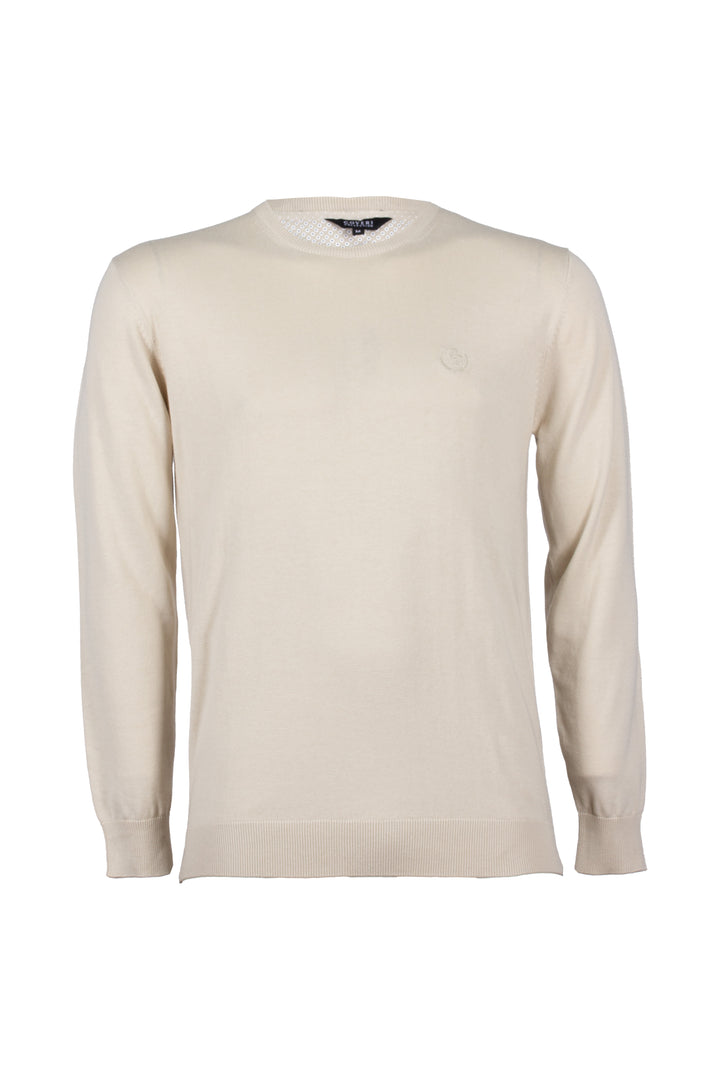 Pullover girocollo in puro cotone con ricamo ton sur ton