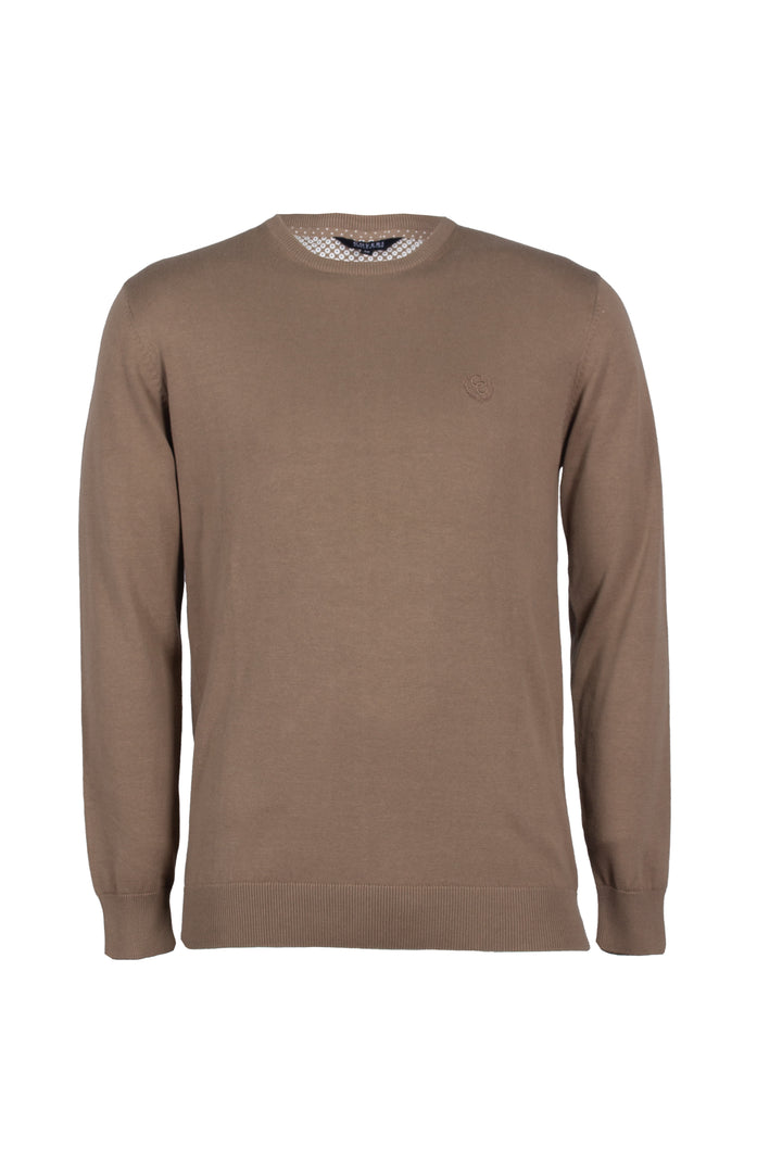 Pullover girocollo in puro cotone con ricamo ton sur ton