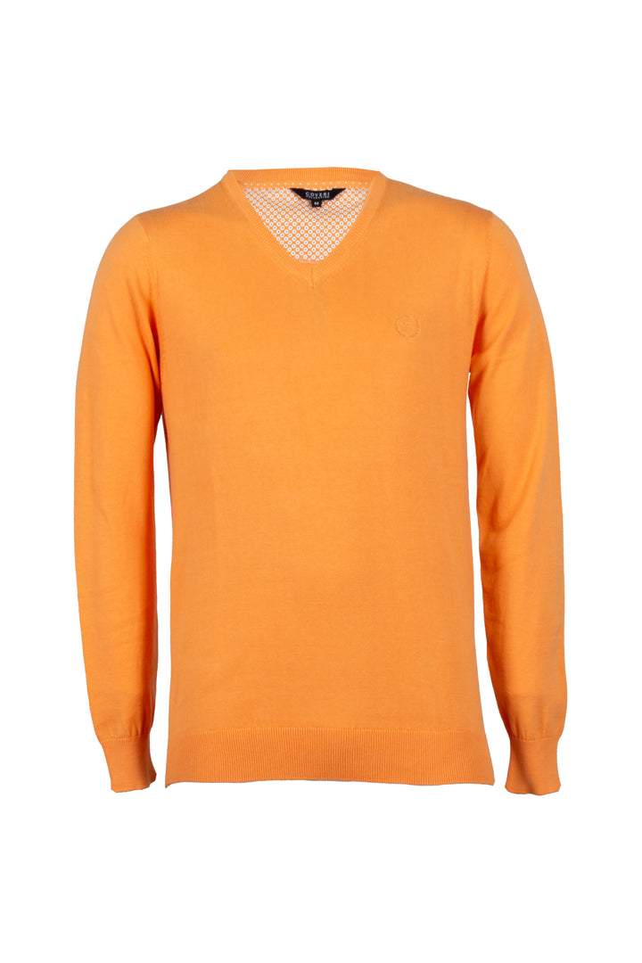 Pullover scollo a v in puro cotone con ricamo ton sur ton