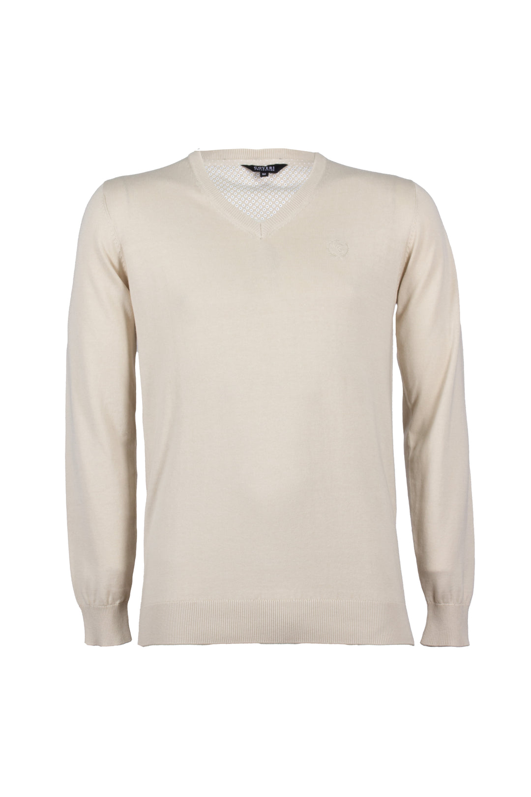 Pullover scollo a v in puro cotone con ricamo ton sur ton