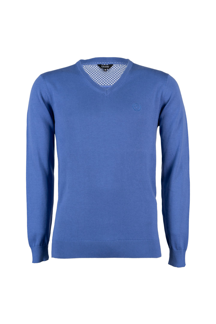 Pullover scollo a v in puro cotone con ricamo ton sur ton