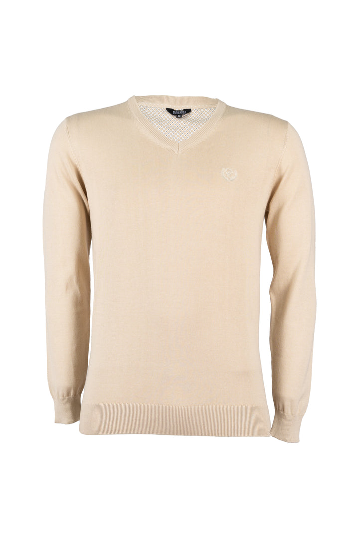 Pullover scollo a v in puro cotone con ricamo ton sur ton