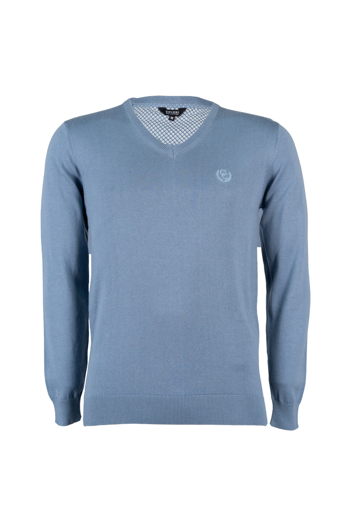 Pullover scollo a v in puro cotone con ricamo ton sur ton