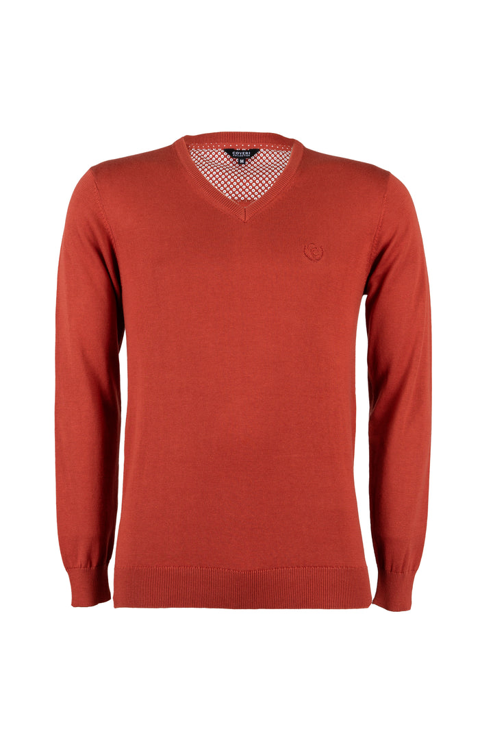 Pullover scollo a v in puro cotone con ricamo ton sur ton