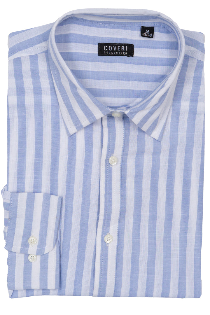 Camicia manica lunga e collo classico in cotone slub a righe