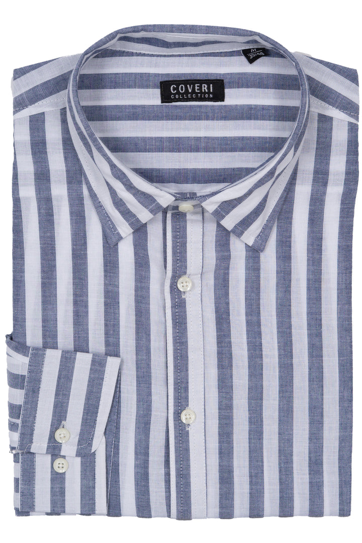 Camicia manica lunga e collo classico in cotone slub a righe