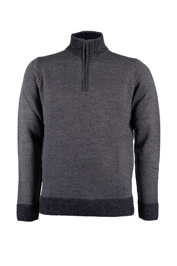Pullover uomo Coveri Collection con mezza zip in misto lana lavorazione sale e pepe