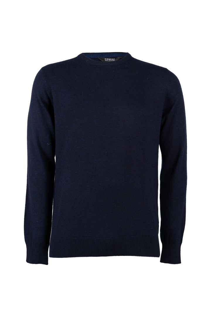 Pullover girocollo uomo in misto cashmere con interno collo in contrasto