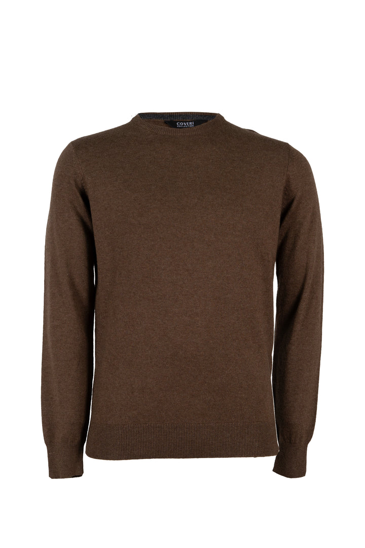 Pullover girocollo uomo in misto cashmere con interno collo in contrasto