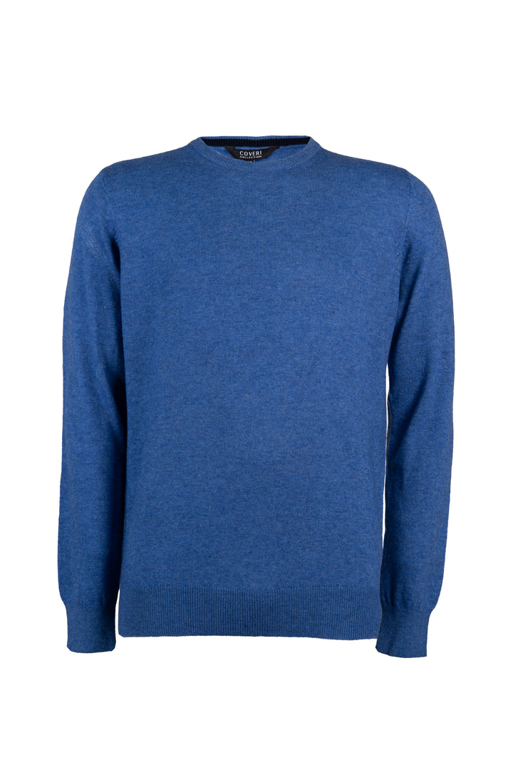 Pullover girocollo uomo in misto cashmere con interno collo in contrasto