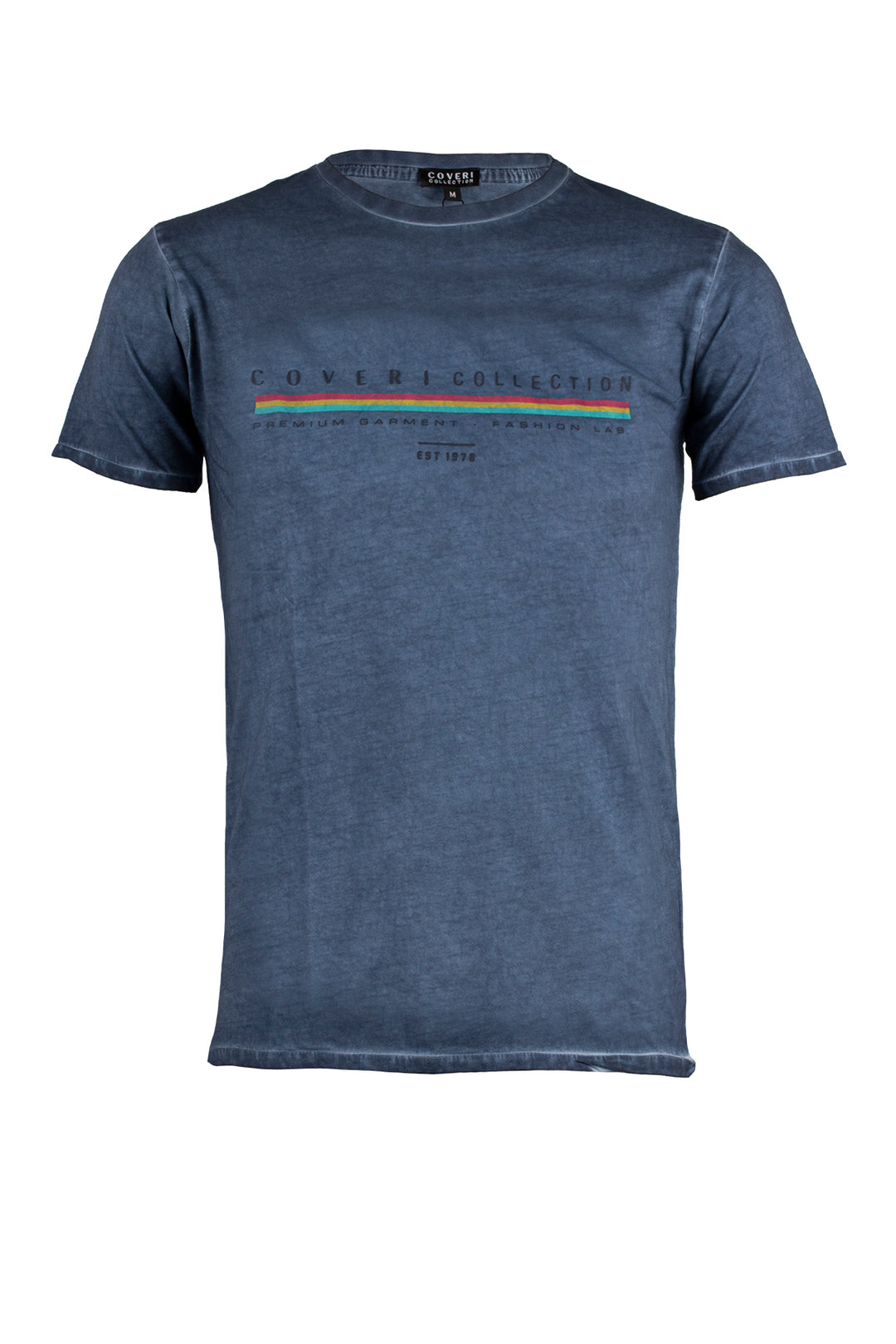 T-shirt uomo girocollo manica corta con stampa sul petto in tessuto con lavaggio cool dyeing