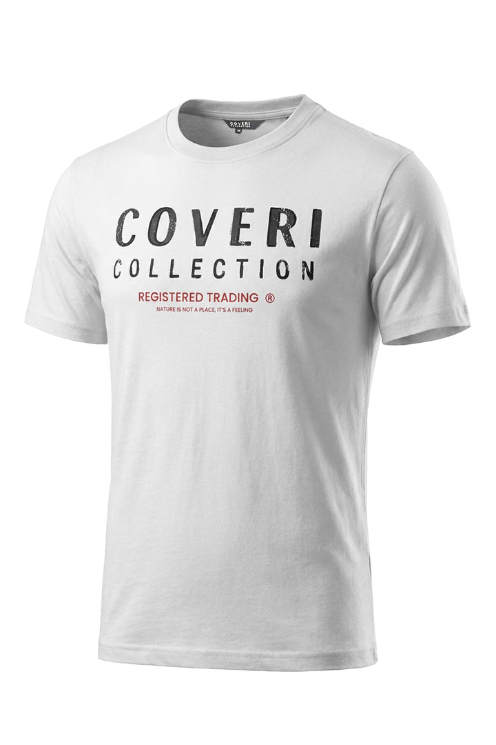 T-shirt uomo girocollo manica corta con stampa sul petto in tessuto con lavaggio cool dyeing