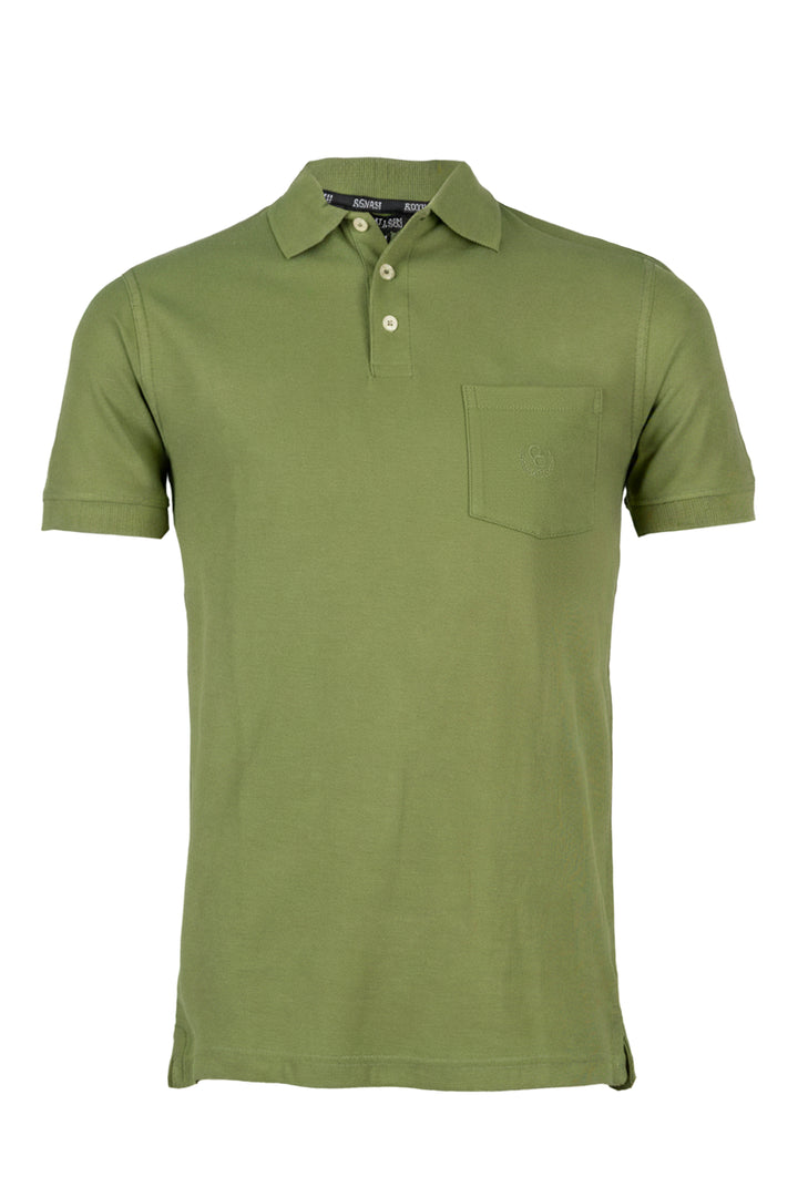 Polo uomo Coveri Collection in cotone piquet tinta unita con taschino e logo ricamato ton sur ton