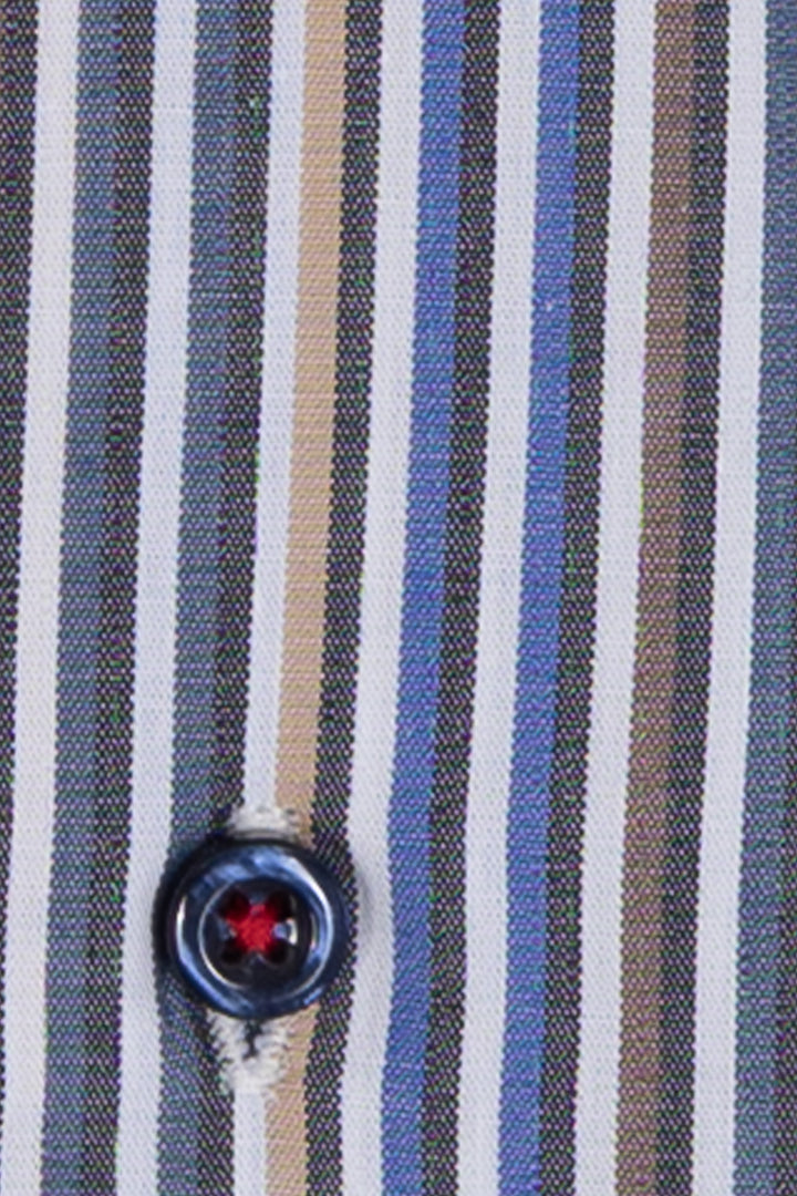 Camicia uomo button down Coveri Collection in puro cotone fantasia con interno collo e polsini in contrasto e ultimo bottone blu