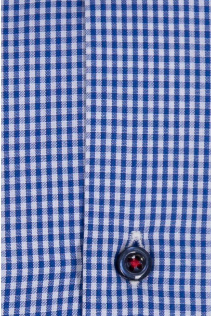 Camicia uomo button down Coveri Collection in puro cotone fantasia con interno collo e polsini in contrasto e ultimo bottone blu