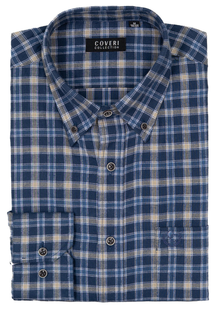 Camicia uomo button down in flanella rasata a quadri con ricamo Coveri ton sur ton