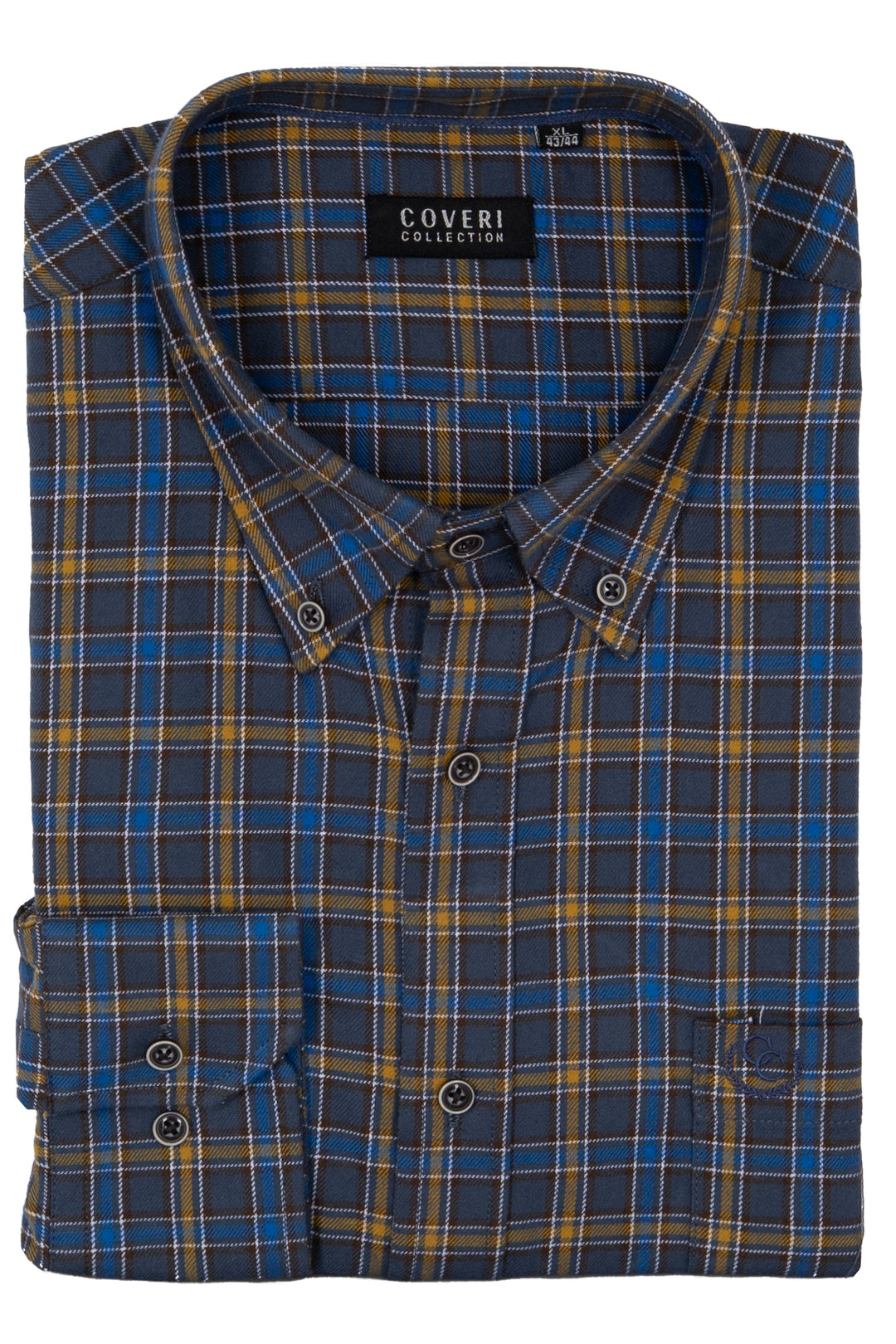 Camicia uomo button down in flanella rasata a quadri con ricamo Coveri ton sur ton