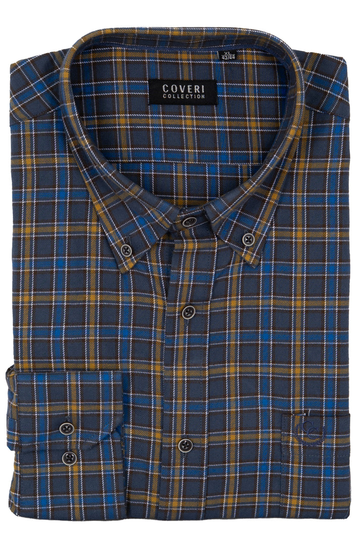 Camicia uomo button down in flanella rasata a quadri con ricamo Coveri ton sur ton