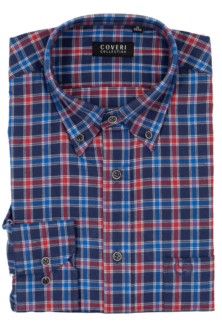Camicia uomo button down in flanella rasata a quadri con ricamo Coveri ton sur ton