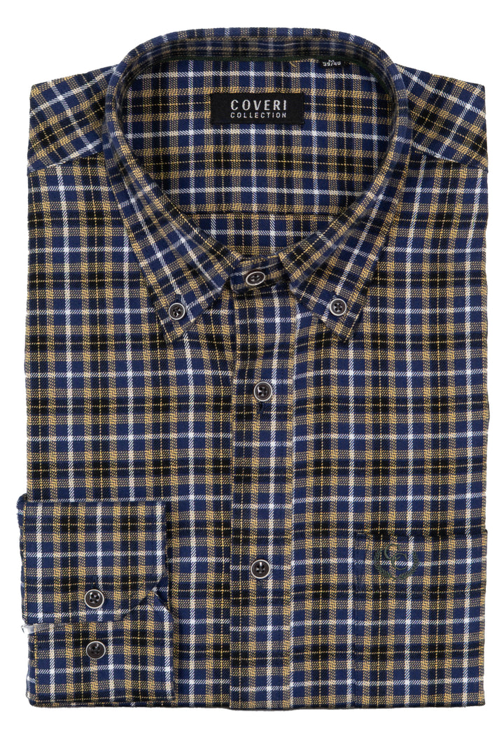 Camicia uomo button down in flanella rasata a quadri con ricamo Coveri ton sur ton