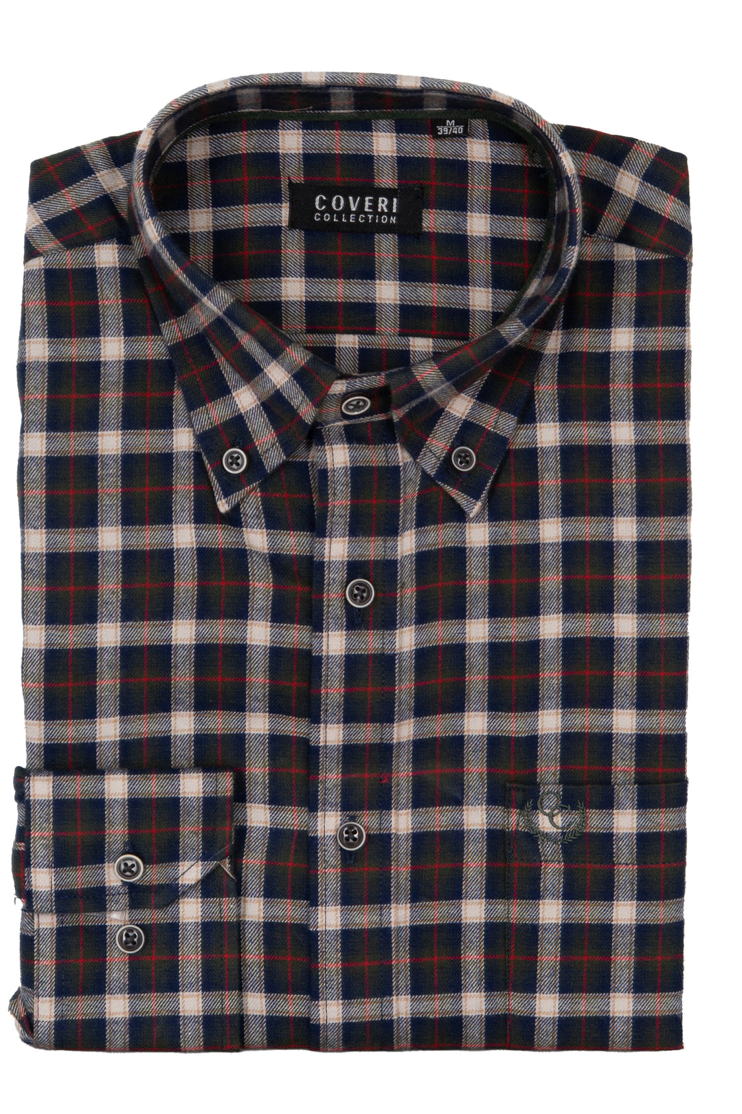 Camicia uomo button down in flanella rasata a quadri con ricamo Coveri ton sur ton