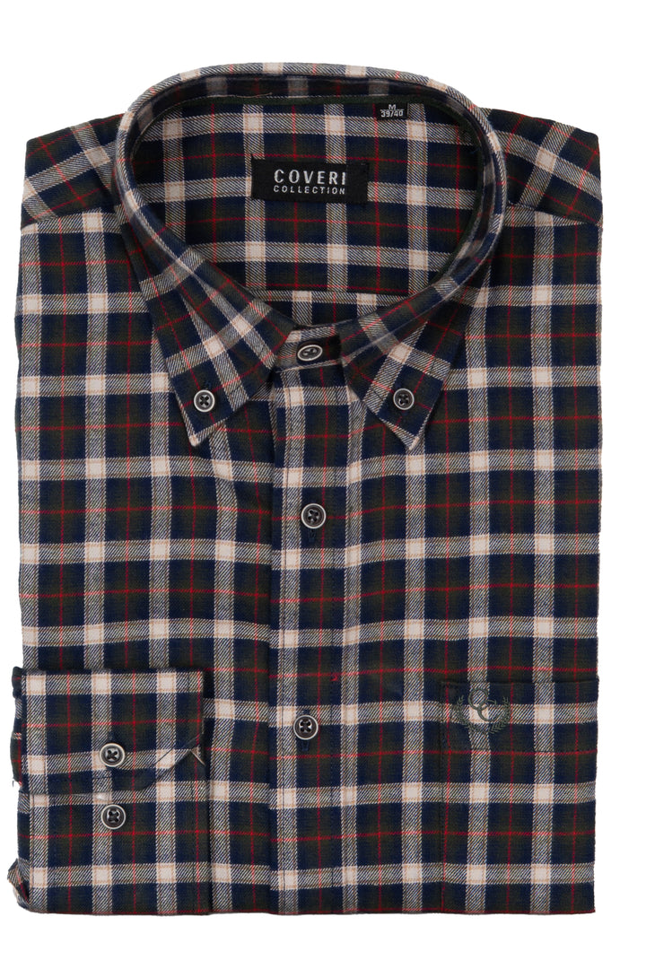 Camicia uomo button down in flanella rasata a quadri con ricamo Coveri ton sur ton