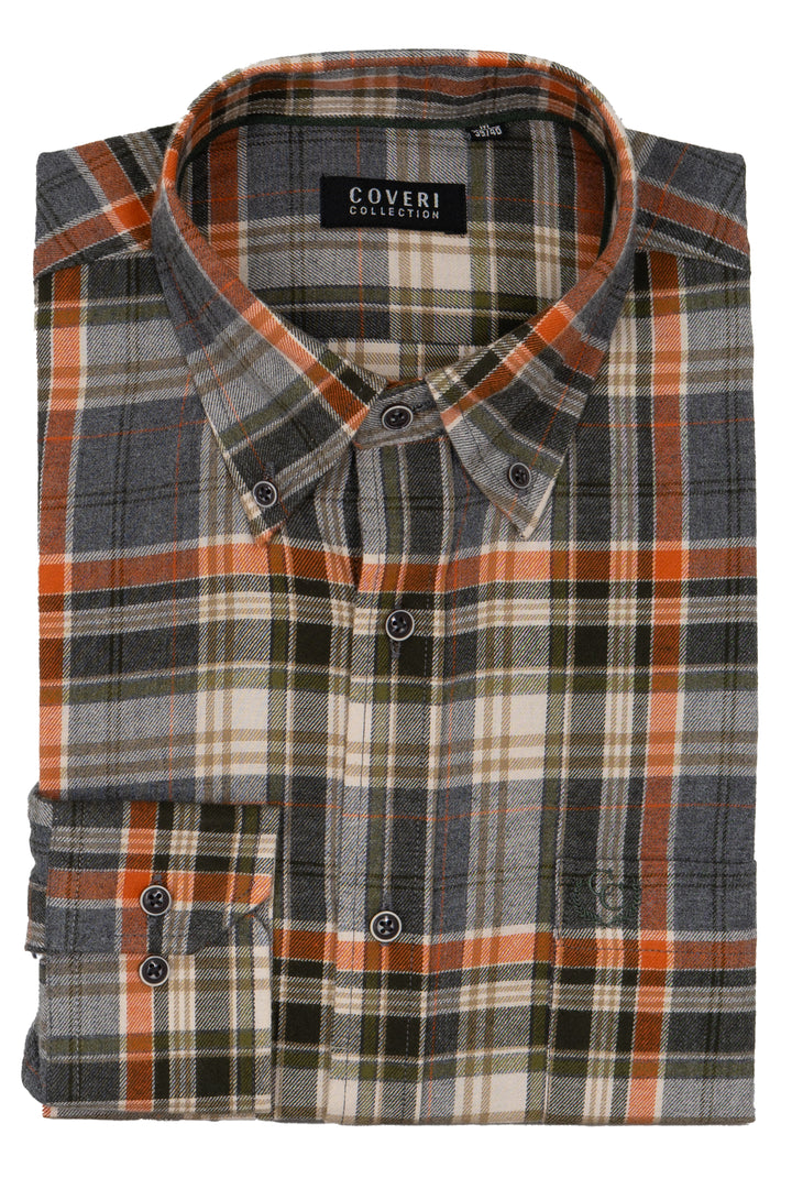 Camicia uomo button down in flanella rasata a quadri con ricamo Coveri ton sur ton