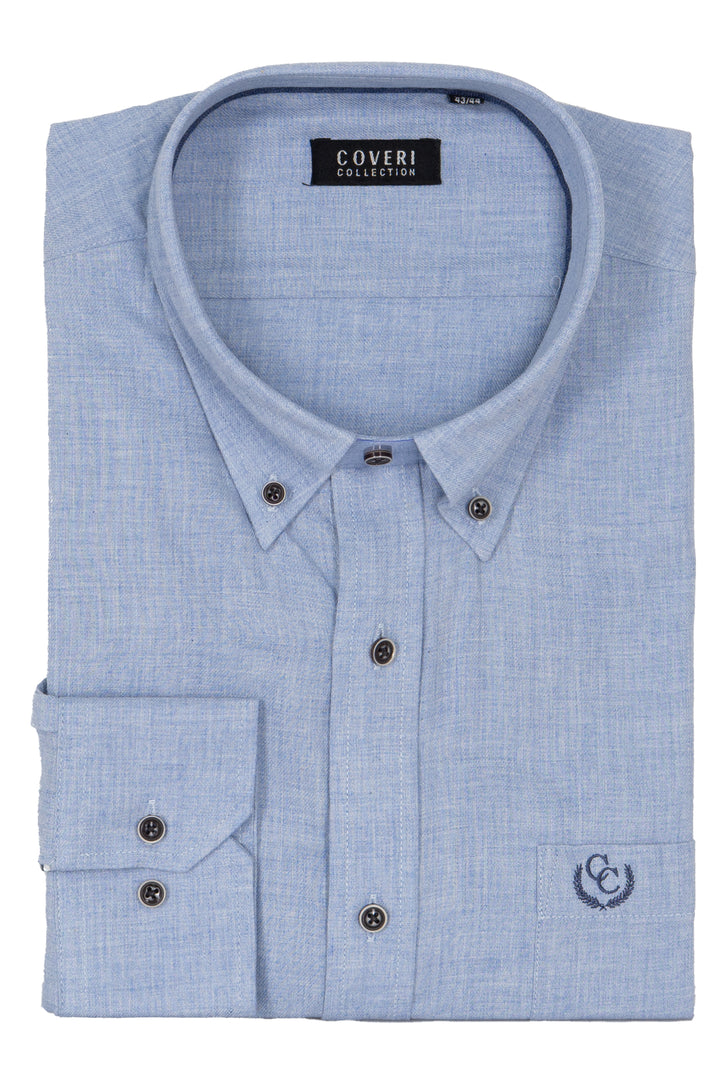 Camicia uomo button down in flanella rasata tinta unita con ricamo Coveri ton sur ton
