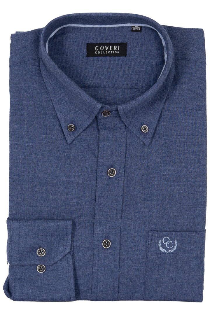 Camicia uomo button down in flanella rasata tinta unita con ricamo Coveri ton sur ton