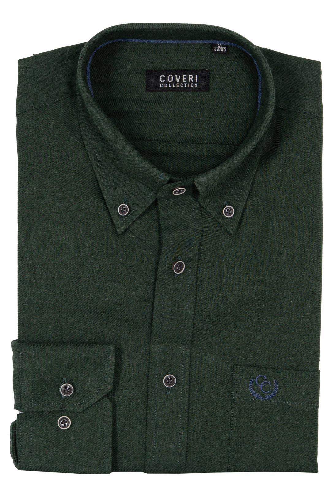 Camicia uomo button down in flanella rasata tinta unita con ricamo Coveri ton sur ton