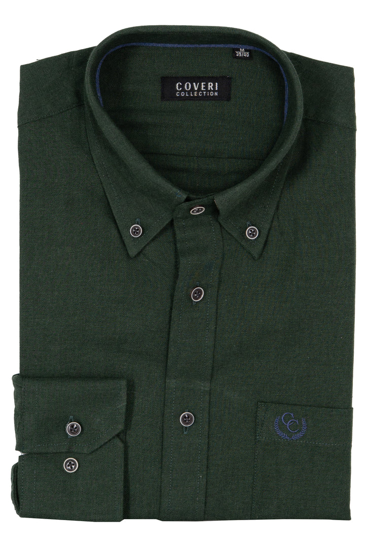 Camicia uomo button down in flanella rasata tinta unita con ricamo Coveri ton sur ton