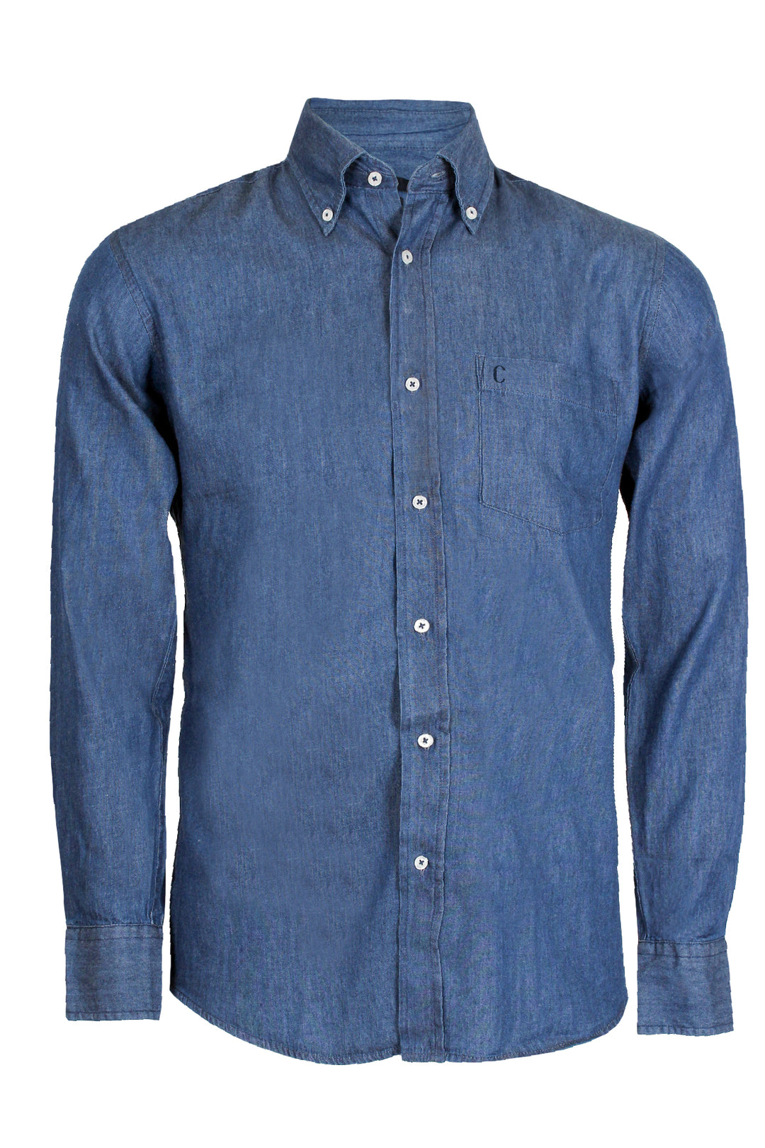 Camicia Uomo in Jeans con Taschino sul Petto e Collo Button Down