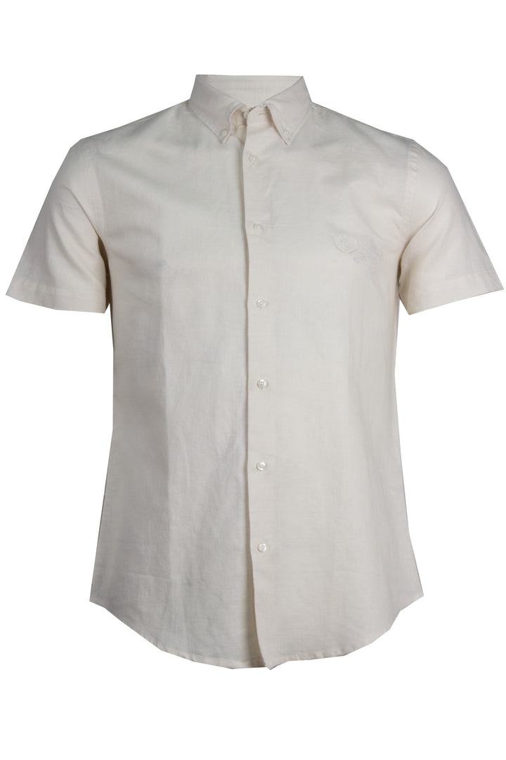 Camicia manica corta in mistolino con logo ricamato ton sur ton