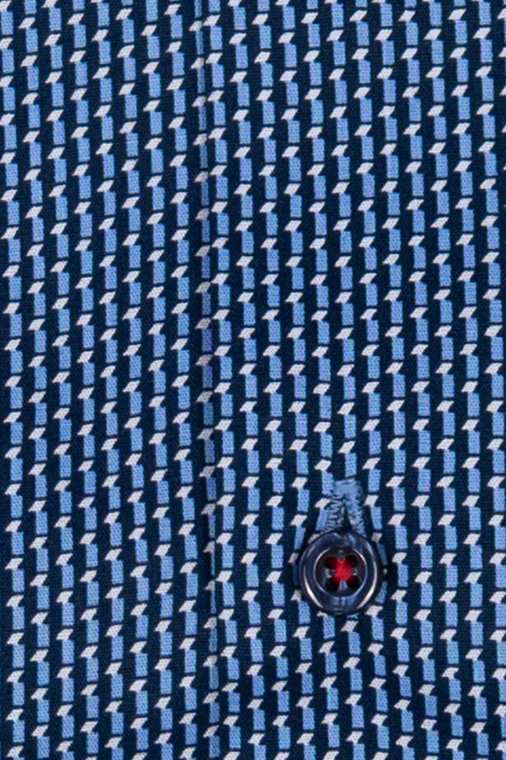 Camicia uomo collo classico Coveri Collection in puro cotone microfantasia con interno collo e polsini in contrasto e ultimo bottone blu