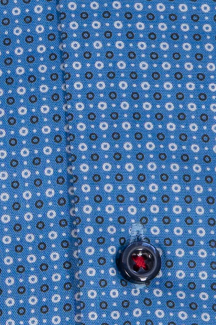 Camicia uomo collo classico Coveri Collection in puro cotone microfantasia con interno collo e polsini in contrasto e ultimo bottone blu