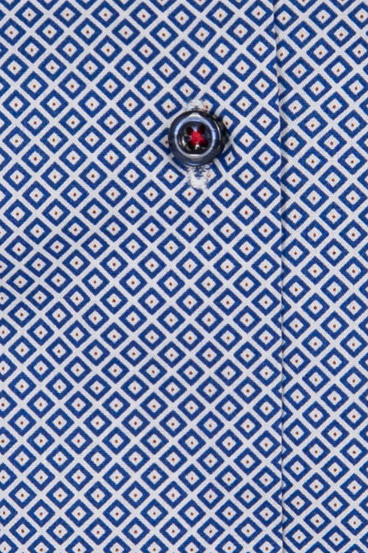 Camicia uomo collo classico Coveri Collection in puro cotone microfantasia con interno collo e polsini in contrasto e ultimo bottone blu
