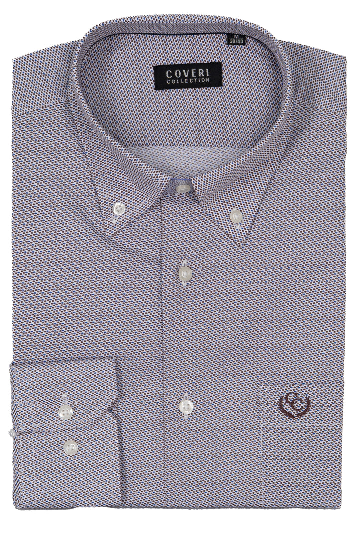 Camicia uomo Coveri Collection in cotone fantasia con logo ricamato sul petto e vestibilità slim fit