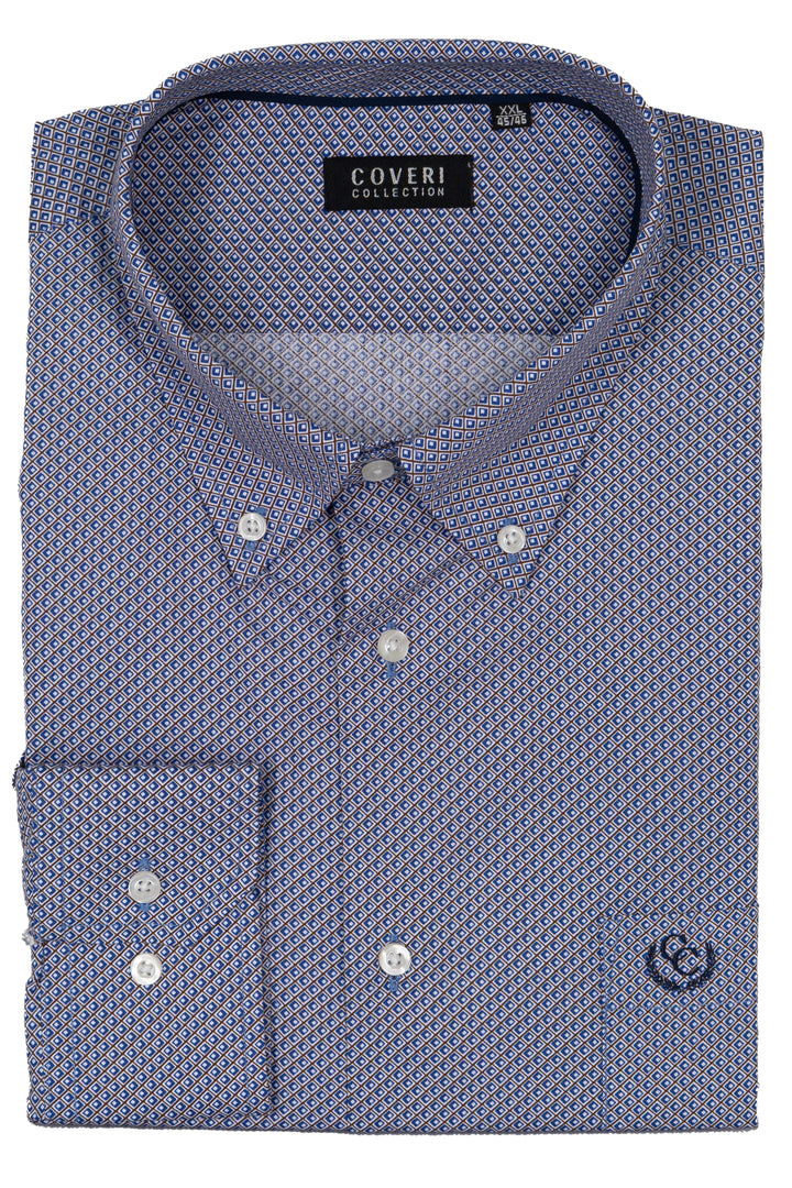Camicia uomo Coveri Collection in cotone fantasia con logo ricamato sul petto e vestibilità slim fit