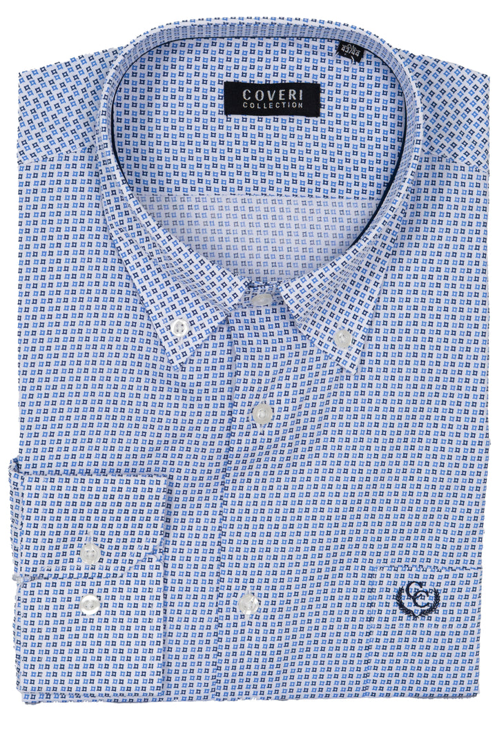 Camicia uomo Coveri Collection in cotone fantasia con logo ricamato sul petto e vestibilità slim fit