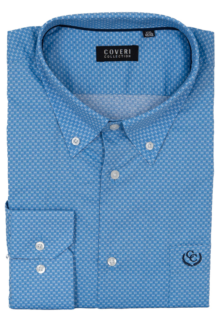 Camicia uomo Coveri Collection in cotone fantasia con logo ricamato sul petto e vestibilità slim fit
