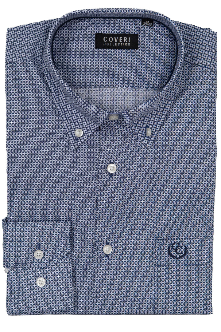 Camicia uomo Coveri Collection in cotone fantasia con logo ricamato sul petto e vestibilità slim fit