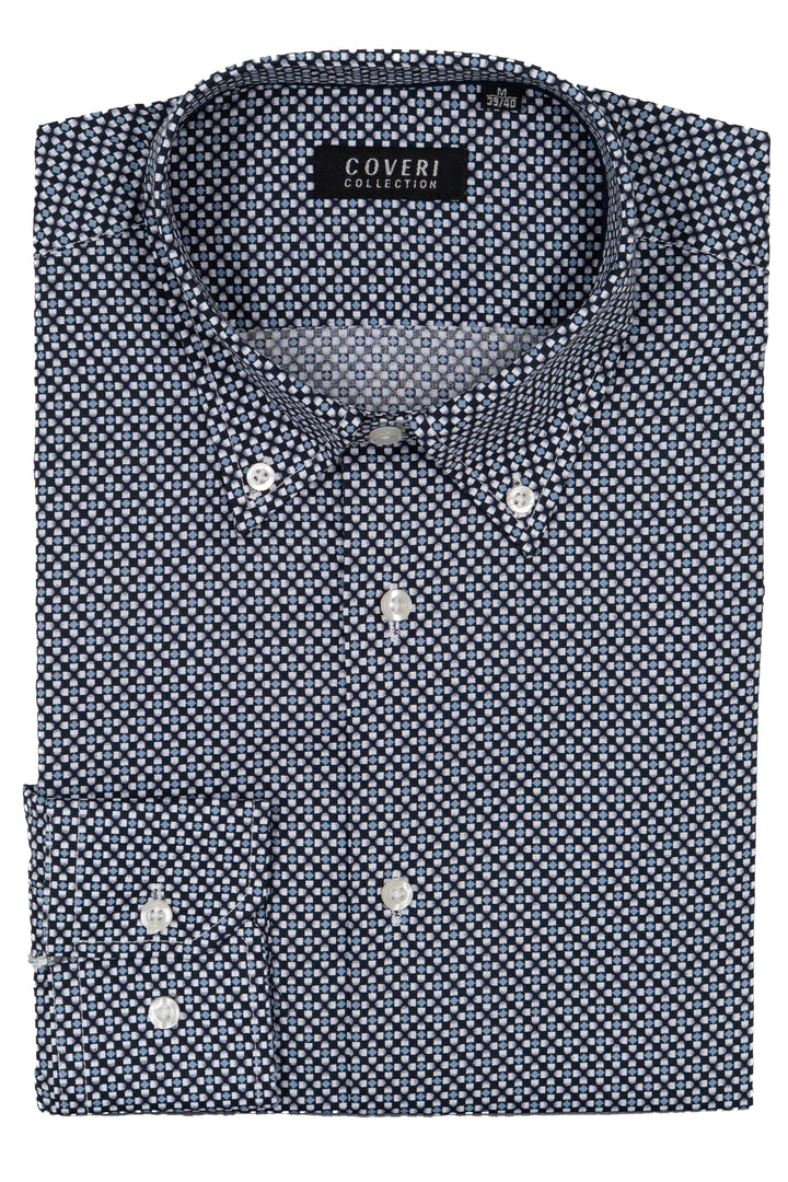 Camicia uomo Coveri Collection in cotone fantasia con logo ricamato sul petto e vestibilità slim fit