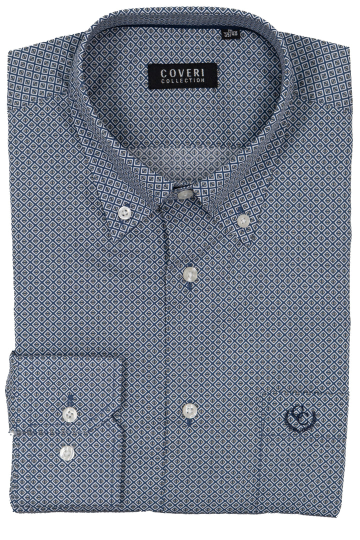 Camicia uomo Coveri Collection in cotone fantasia con logo ricamato sul petto e vestibilità slim fit
