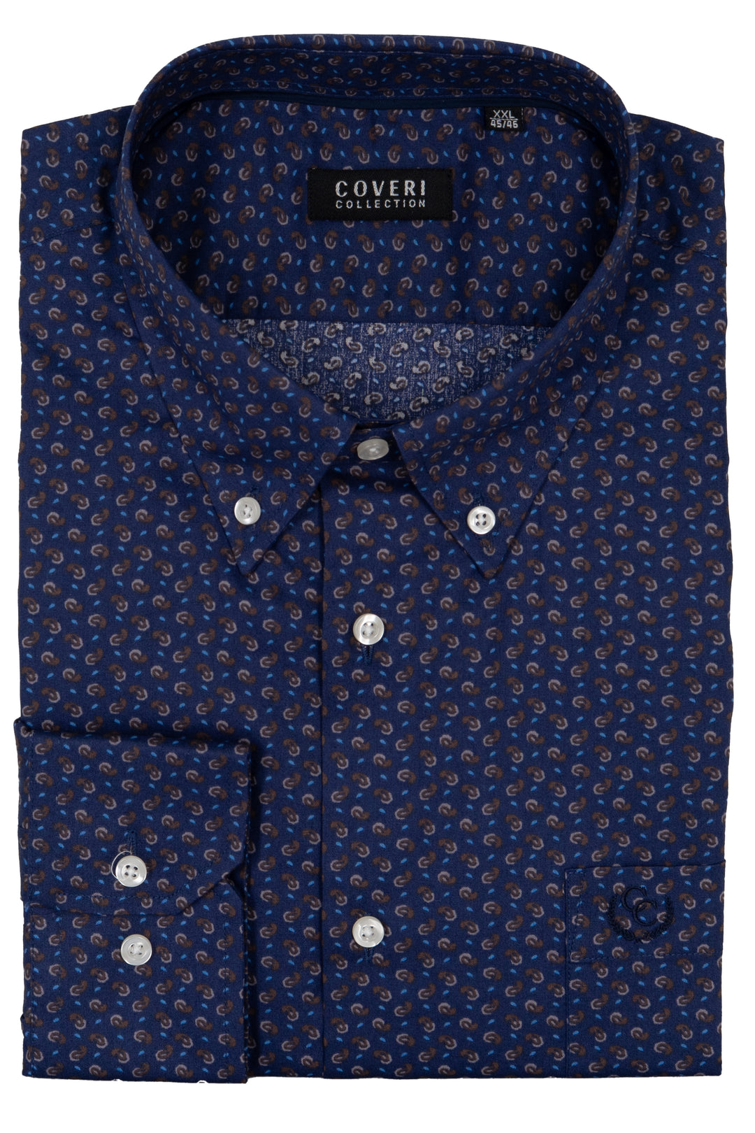 Camicia uomo Coveri Collection in cotone fantasia con logo ricamato sul petto e vestibilità slim fit