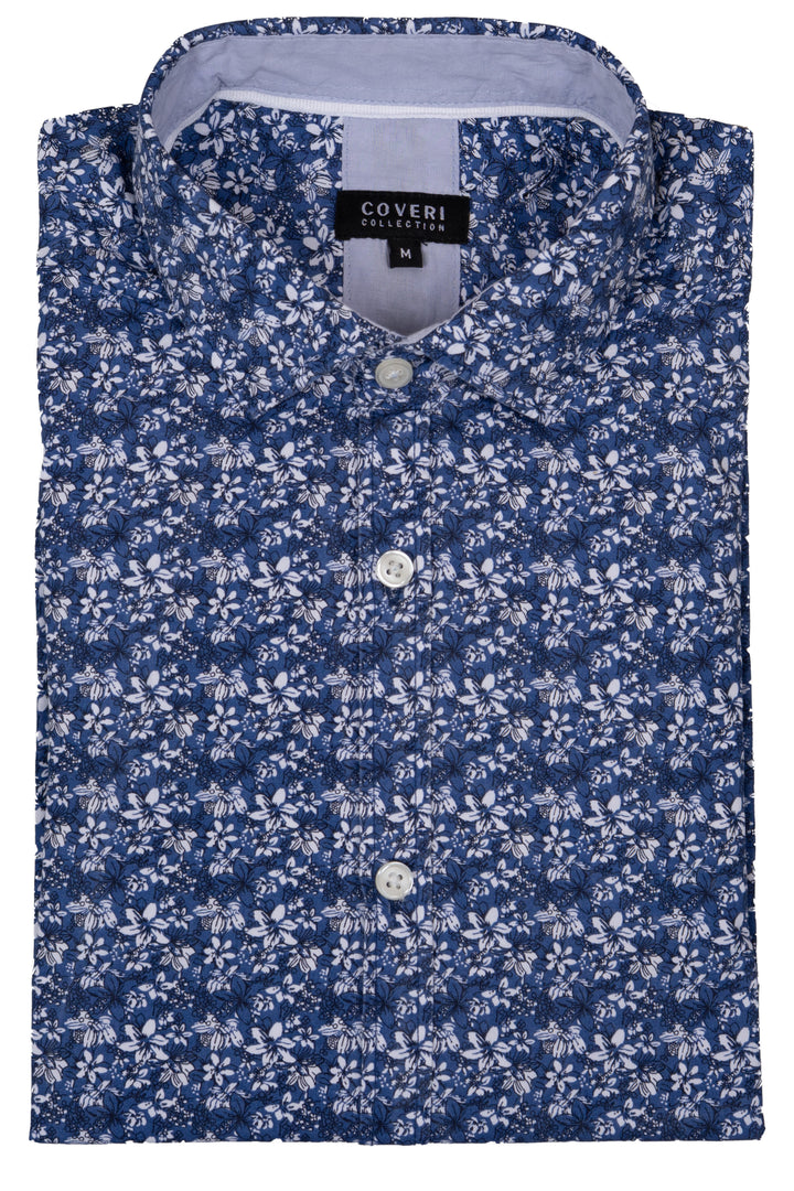 Camicia manica lunga collo classico in cotone microfantasia