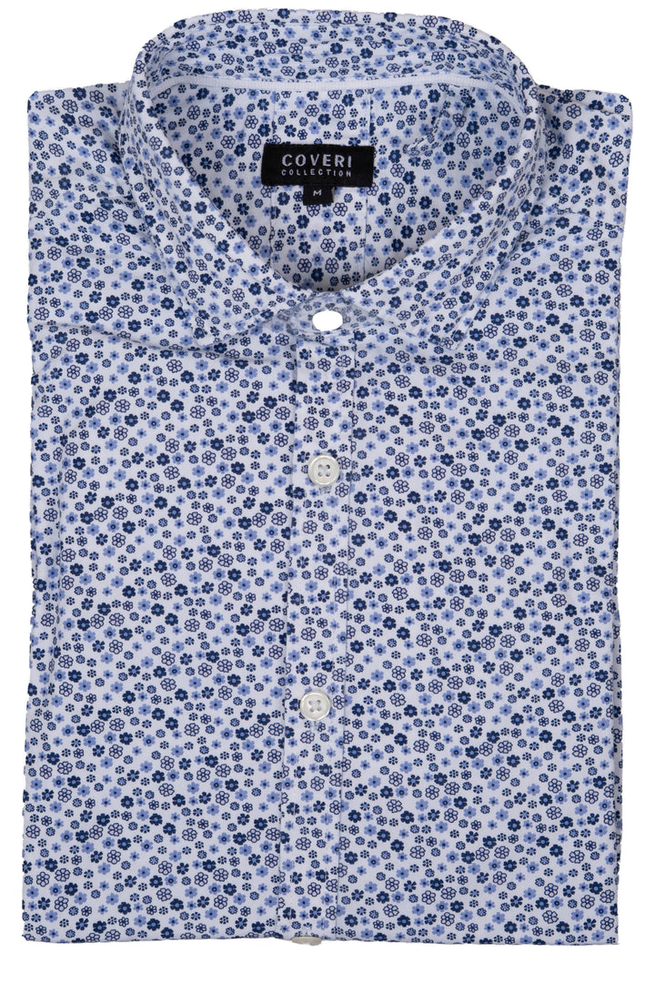 Camicia manica lunga collo classico in cotone microfantasia