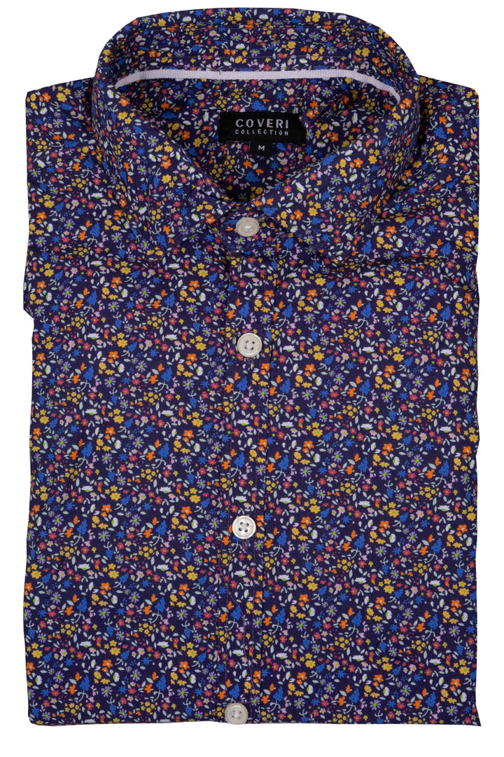 Camicia manica lunga collo classico in cotone microfantasia