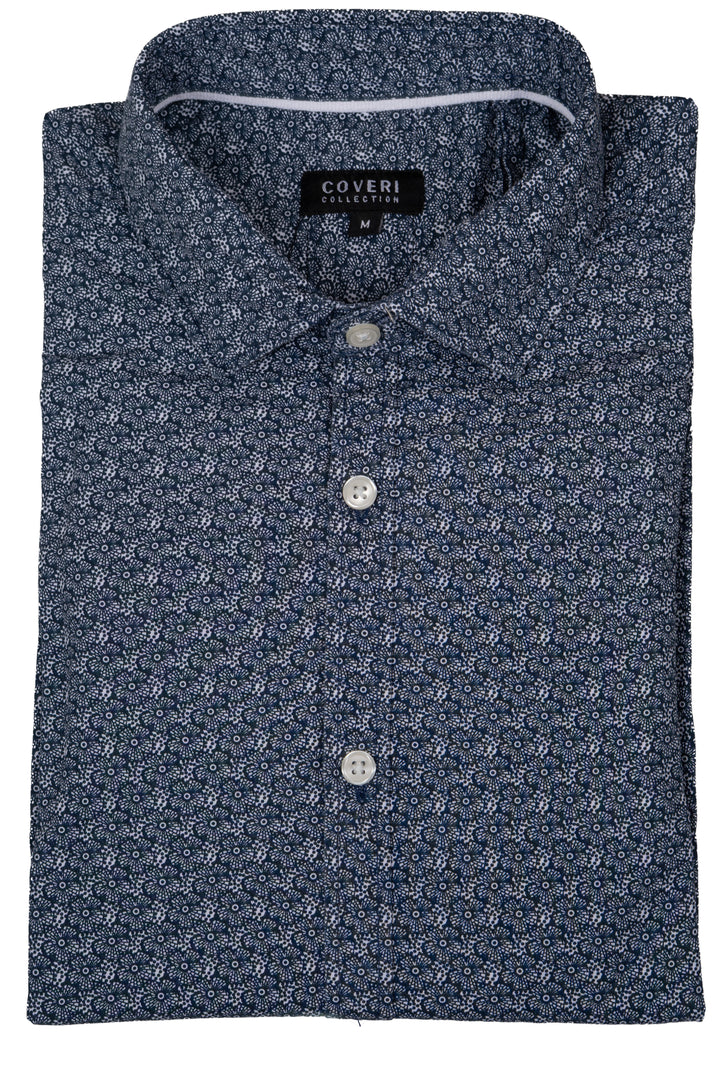 Camicia manica lunga collo classico in cotone microfantasia